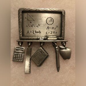 Vintage JJ Jonette Pewter Math Teacher Brooch
